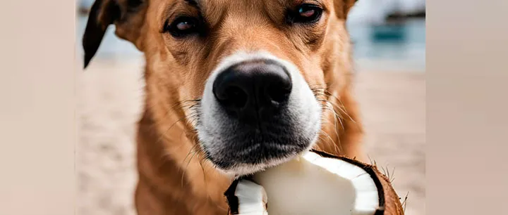 Perro comiendo coco